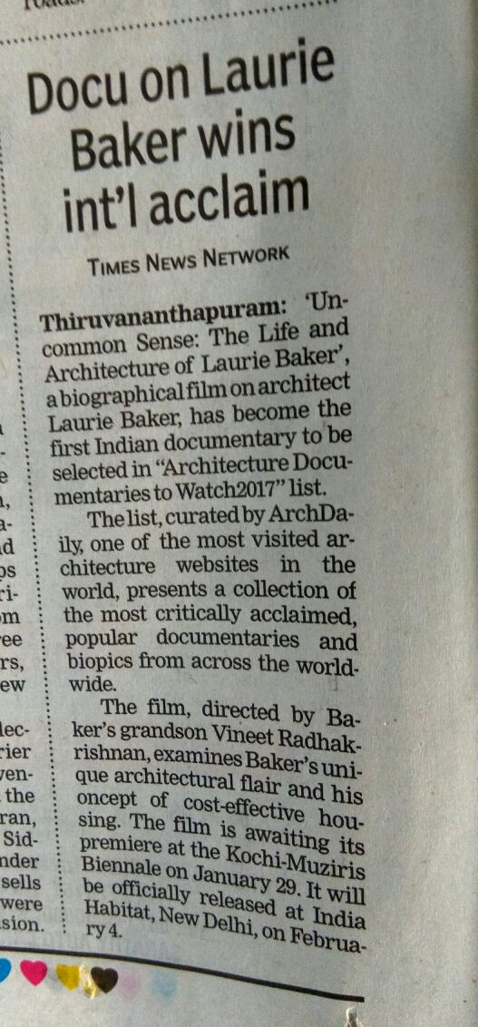 ArchDaily Times of India Coverage Jan 6th